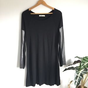 Aiko Leather Accents Long Sleeved Black Dress